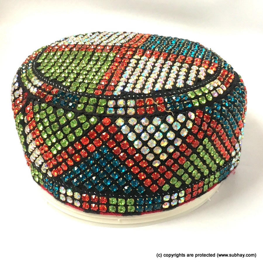 Multi Color Round Full Sindhi Nagina /  Zircon Cap or Topi MKC-830